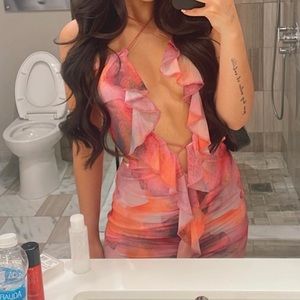 MISSLOLA Abstract Tie Dye Mini Dress